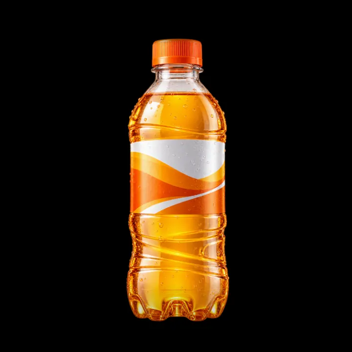 An orange PET drinks bottle.